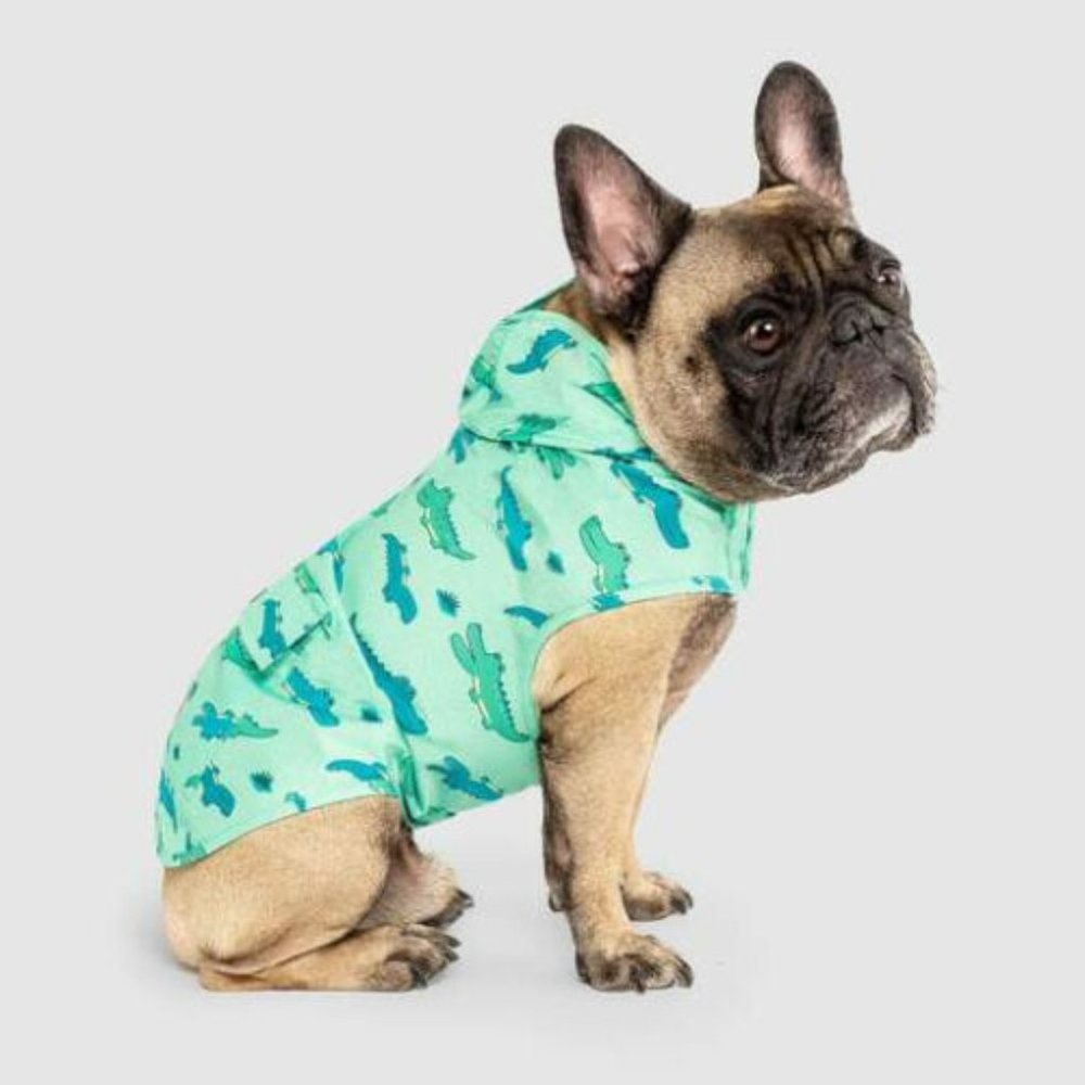 DOG PUPPY GREEN ALLIGATOR PONCHO RAINCOAT